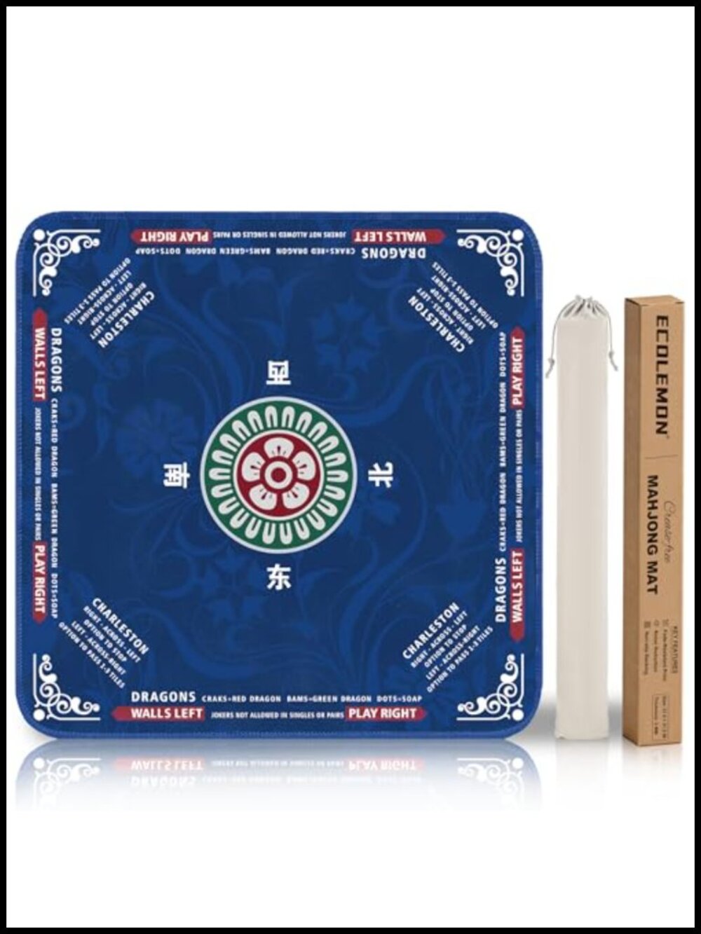 Crease-Free Mahjong Mat for Table Non-Slip Rubber Backing with Charleston Rules